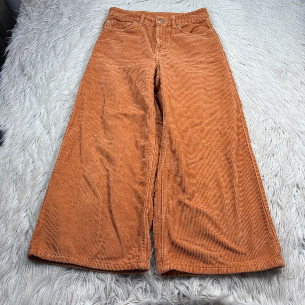 Topshop Women's 26 Orange Corduroy Cropped Wide Leg Pant Fall Twee Preppy